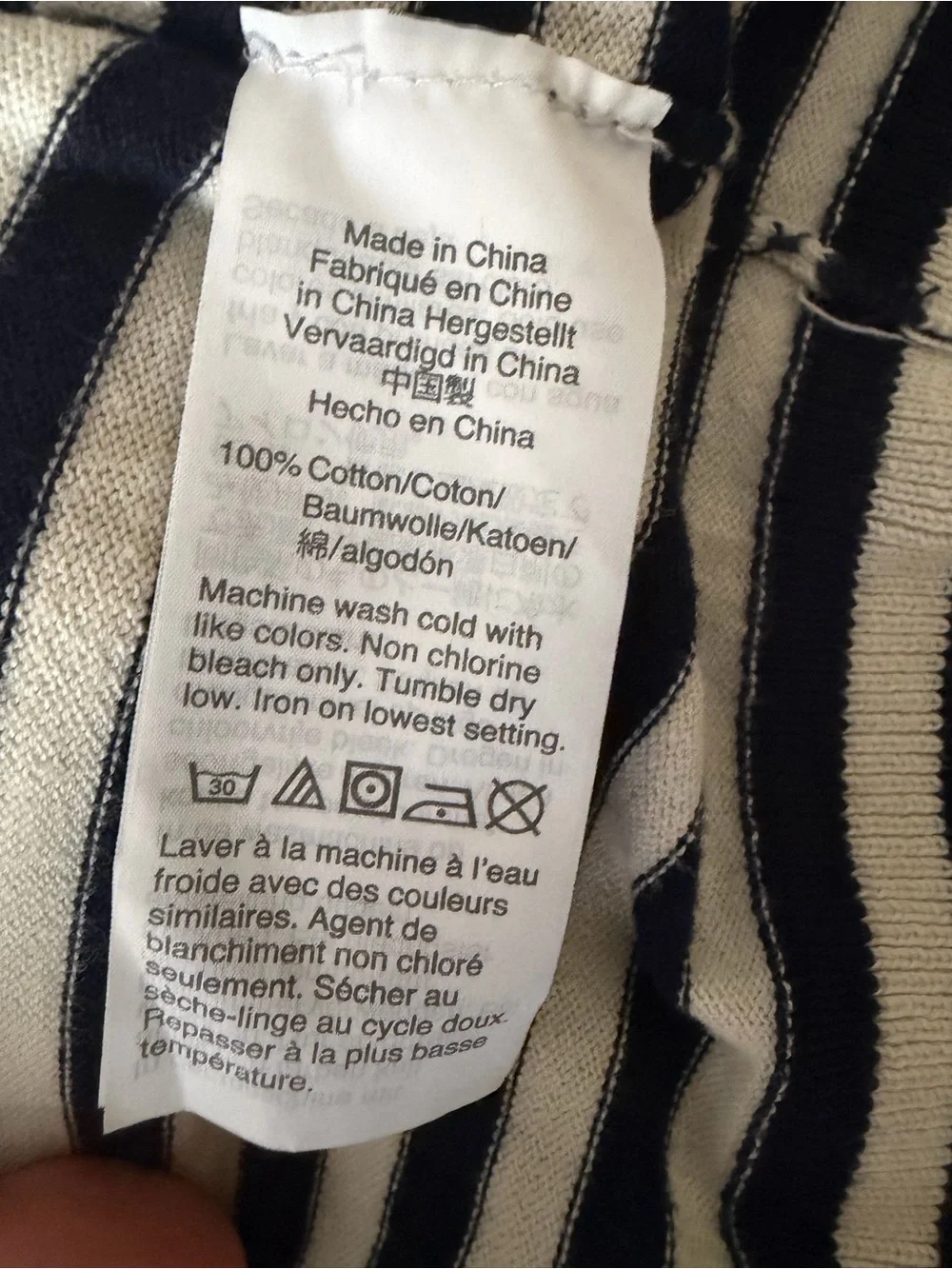 J. Crew Navy and White Striped Cotton Cardigan with Green Trim
